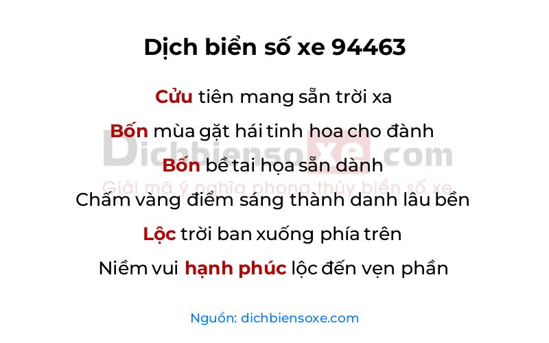 Dịch thơ biển số 94463