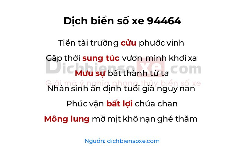 Dịch thơ biển số 94464