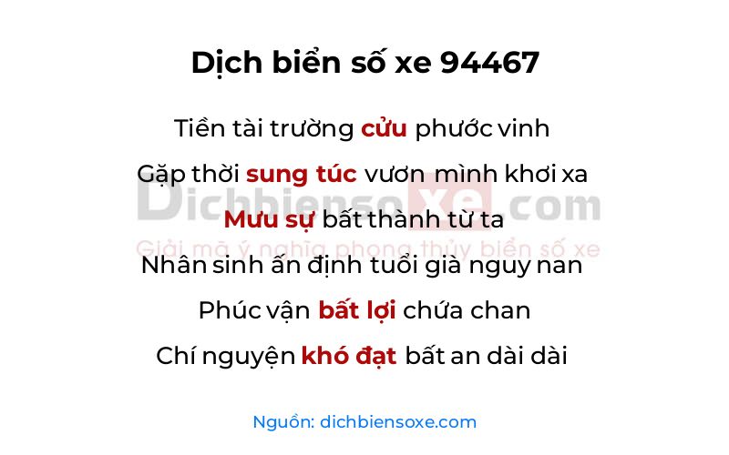 Dịch thơ biển số 94467