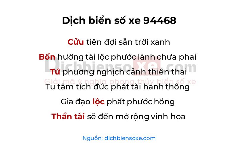 Dịch thơ biển số 94468