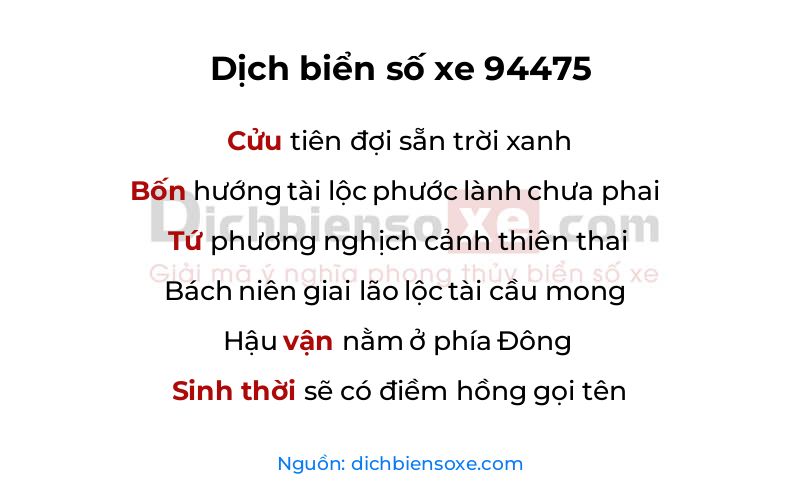 Dịch thơ biển số 94475