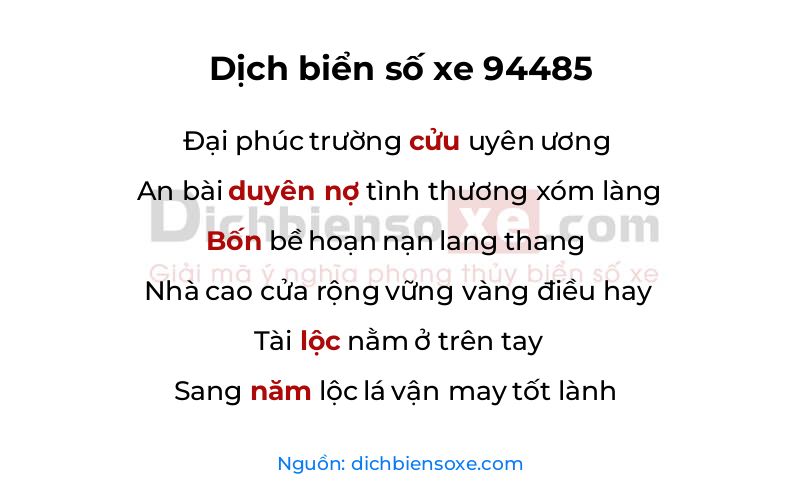 Dịch thơ biển số 94485