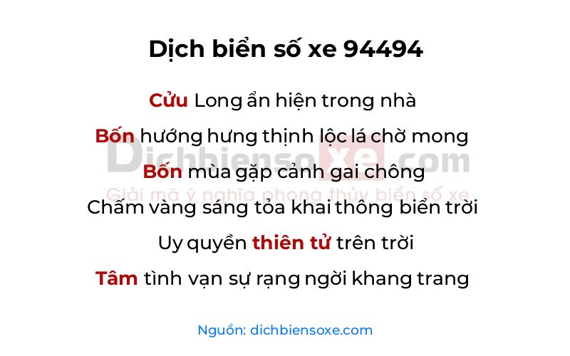 Dịch thơ biển số 94494