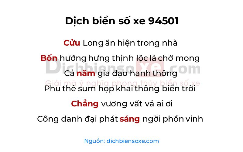 Dịch thơ biển số 94501