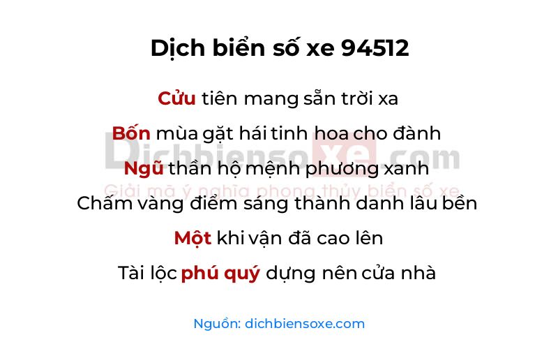 Dịch thơ biển số 94512