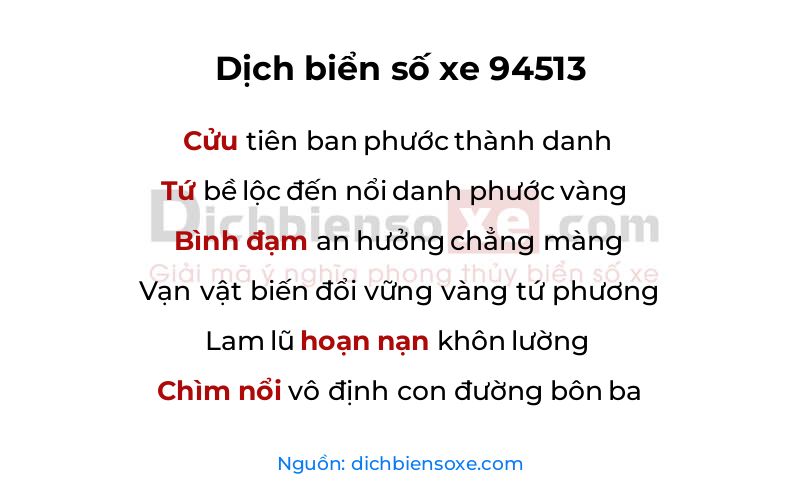 Dịch thơ biển số 94513
