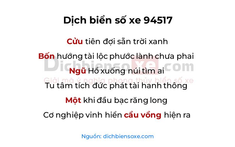 Dịch thơ biển số 94517