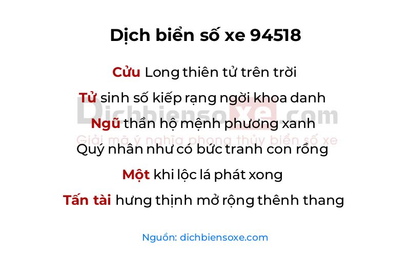 Dịch thơ biển số 94518