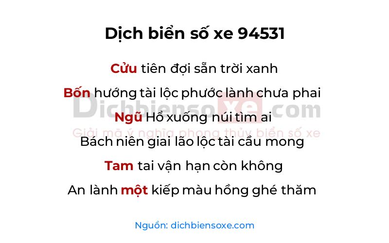 Dịch thơ biển số 94531