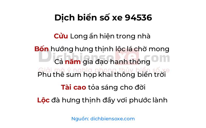 Dịch thơ biển số 94536