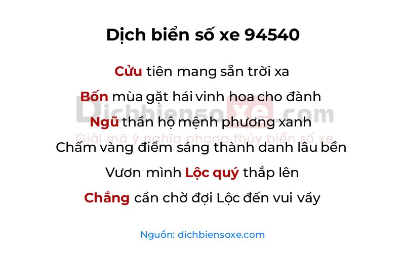 Dịch thơ biển số 94540