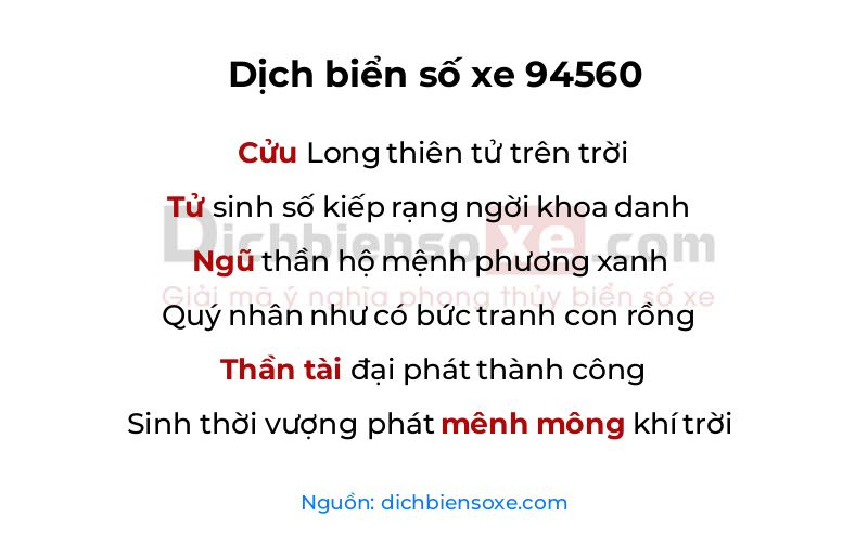 Dịch thơ biển số 94560