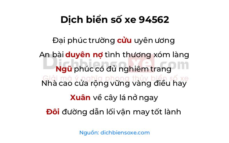 Dịch thơ biển số 94562