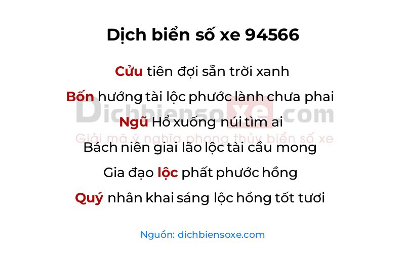 Dịch thơ biển số 94566