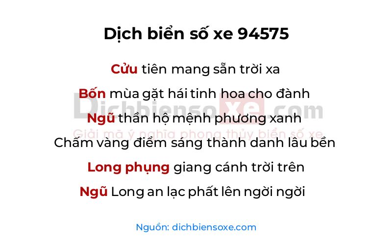 Dịch thơ biển số 94575