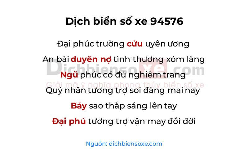 Dịch thơ biển số 94576