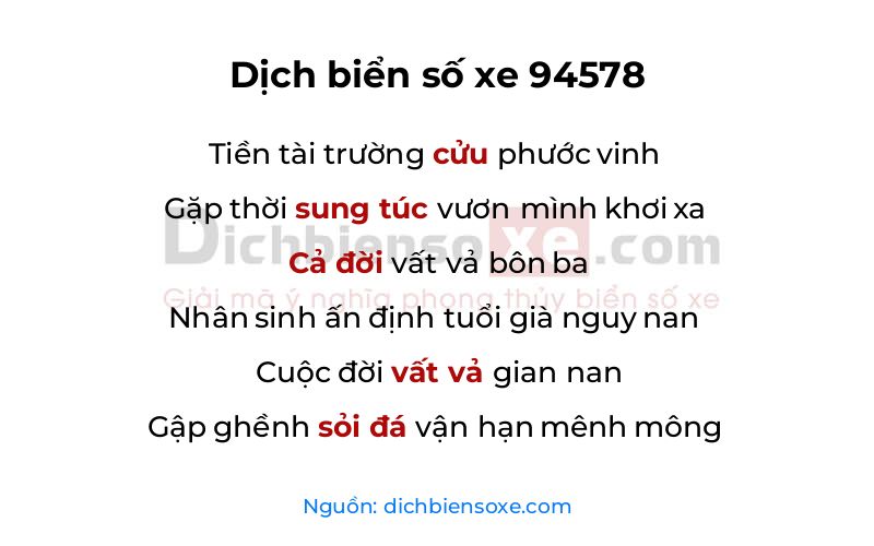 Dịch thơ biển số 94578