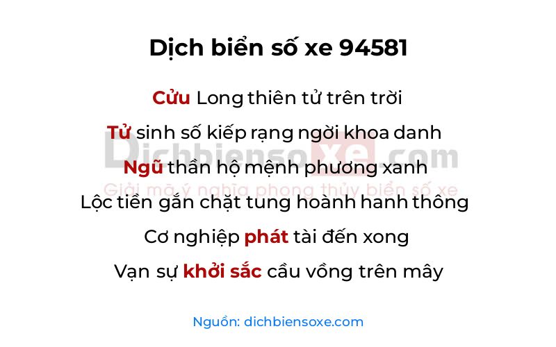 Dịch thơ biển số 94581
