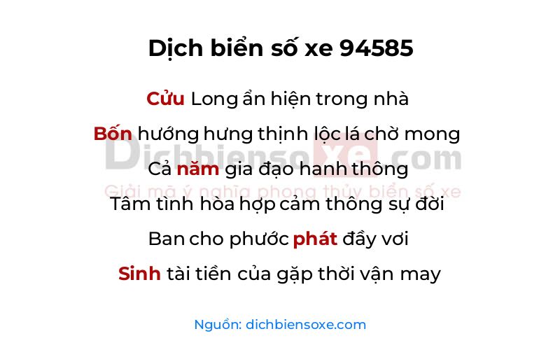 Dịch thơ biển số 94585