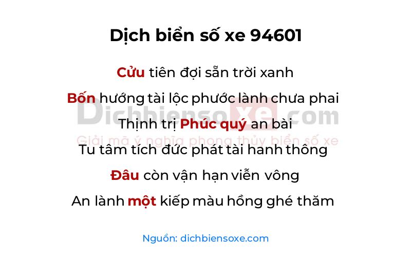 Dịch thơ biển số 94601