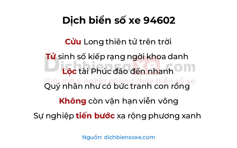 Dịch thơ biển số 94602