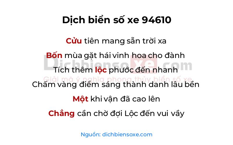 Dịch thơ biển số 94610