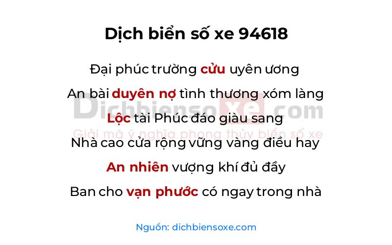 Dịch thơ biển số 94618