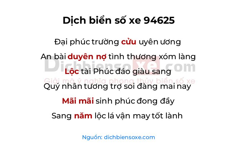 Dịch thơ biển số 94625