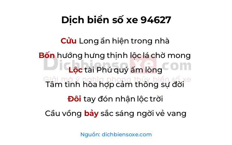 Dịch thơ biển số 94627