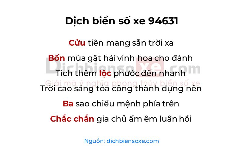 Dịch thơ biển số 94631