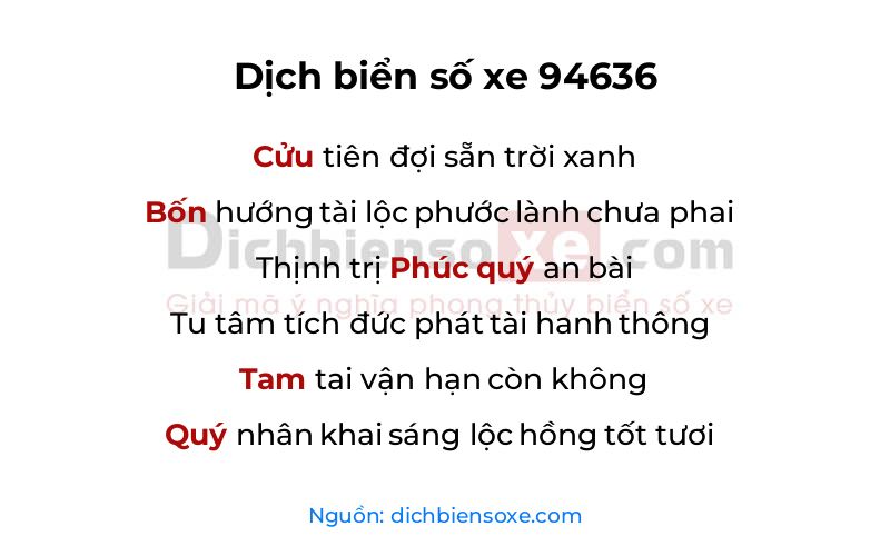 Dịch thơ biển số 94636