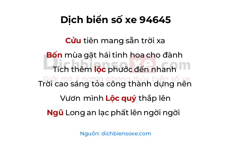Dịch thơ biển số 94645