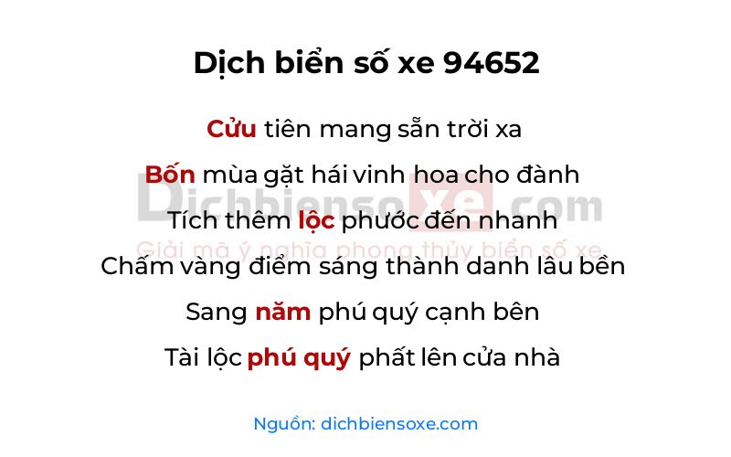 Dịch thơ biển số 94652