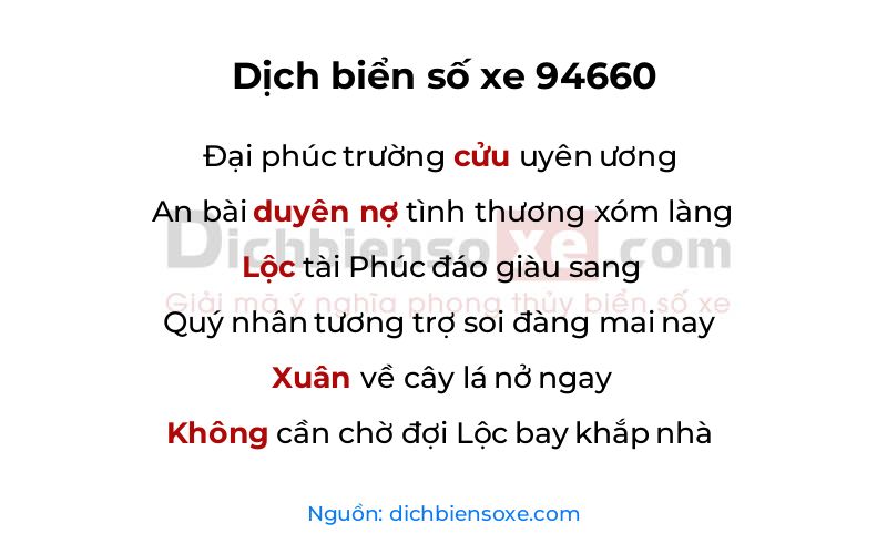 Dịch thơ biển số 94660