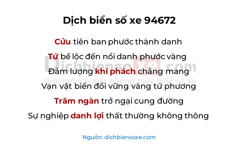 Dịch thơ biển số 94672