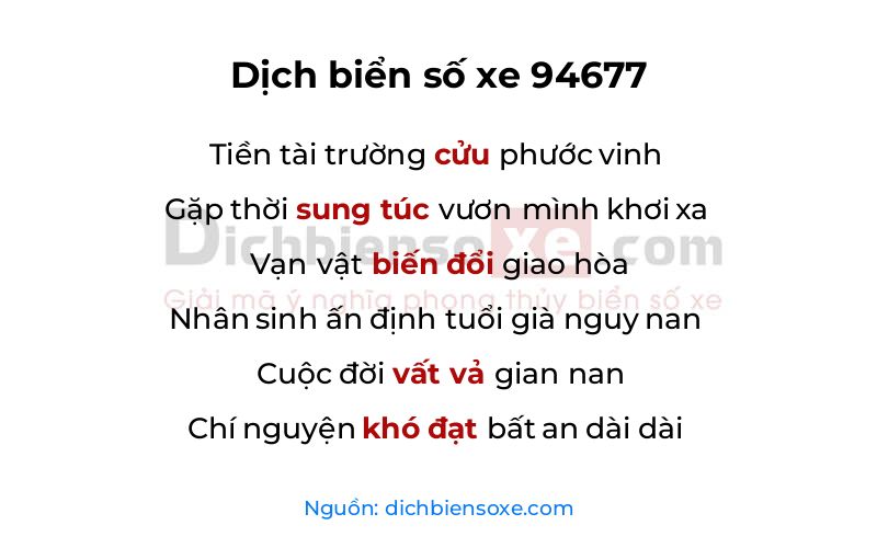 Dịch thơ biển số 94677