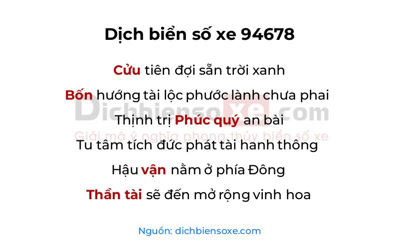 Dịch thơ biển số 94678