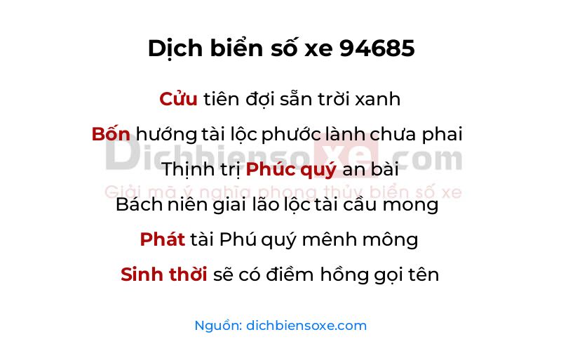 Dịch thơ biển số 94685