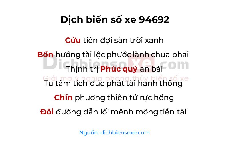 Dịch thơ biển số 94692