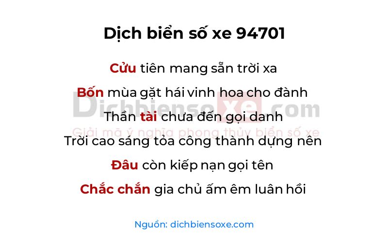 Dịch thơ biển số 94701