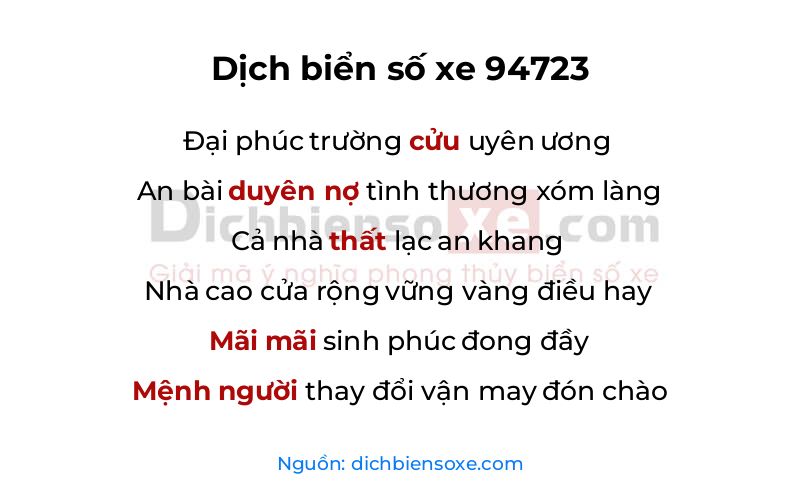 Dịch thơ biển số 94723