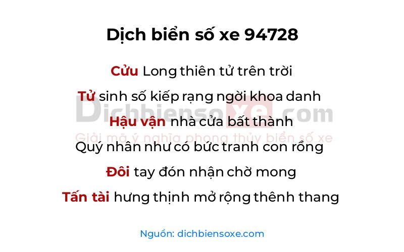Dịch thơ biển số 94728