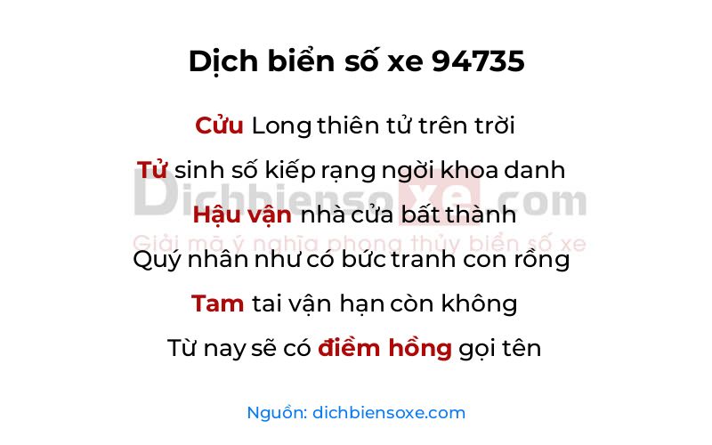 Dịch thơ biển số 94735