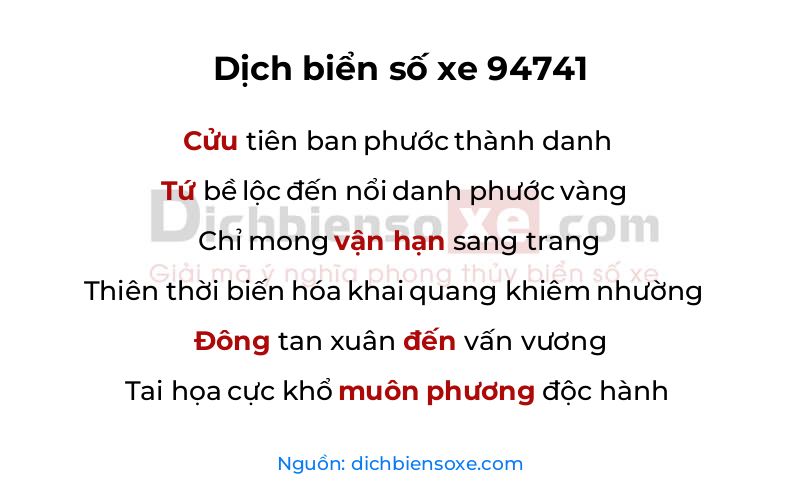 Dịch thơ biển số 94741
