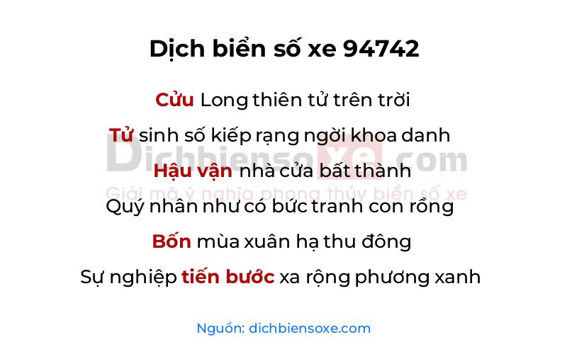 Dịch thơ biển số 94742