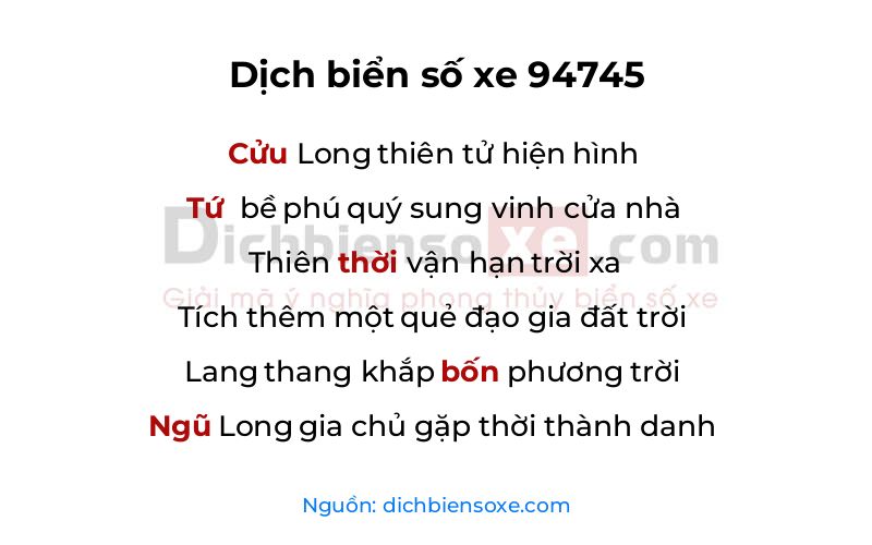 Dịch thơ biển số 94745