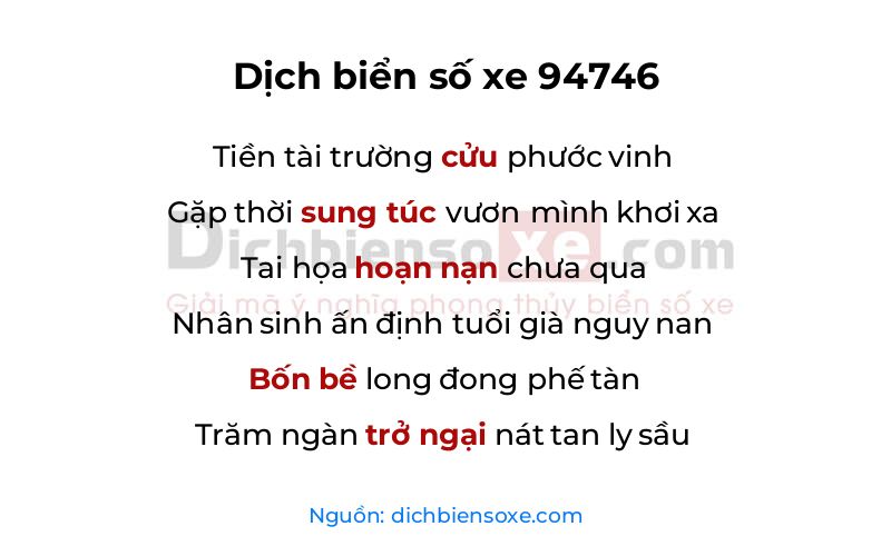 Dịch thơ biển số 94746