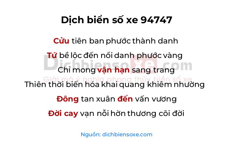 Dịch thơ biển số 94747