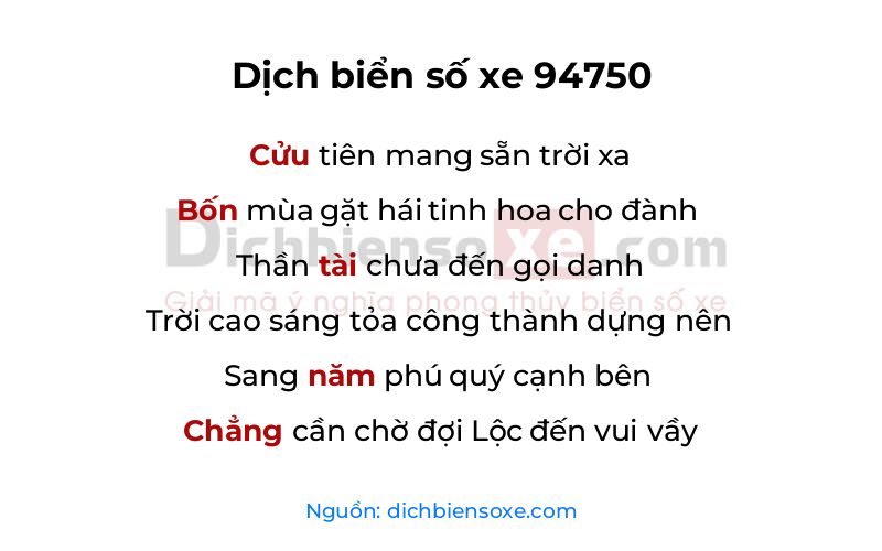 Dịch thơ biển số 94750