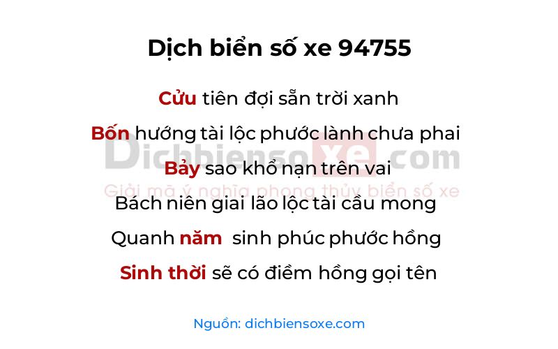 Dịch thơ biển số 94755